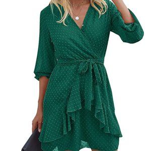 Women Long Sleeve Dress Faux Wrap Sexy A-Line